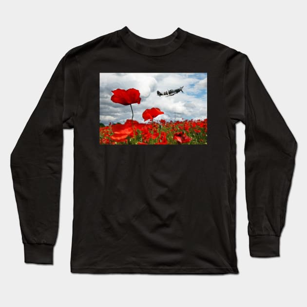 Spitfire Over The Poppy Long Sleeve T-Shirt by aviationart